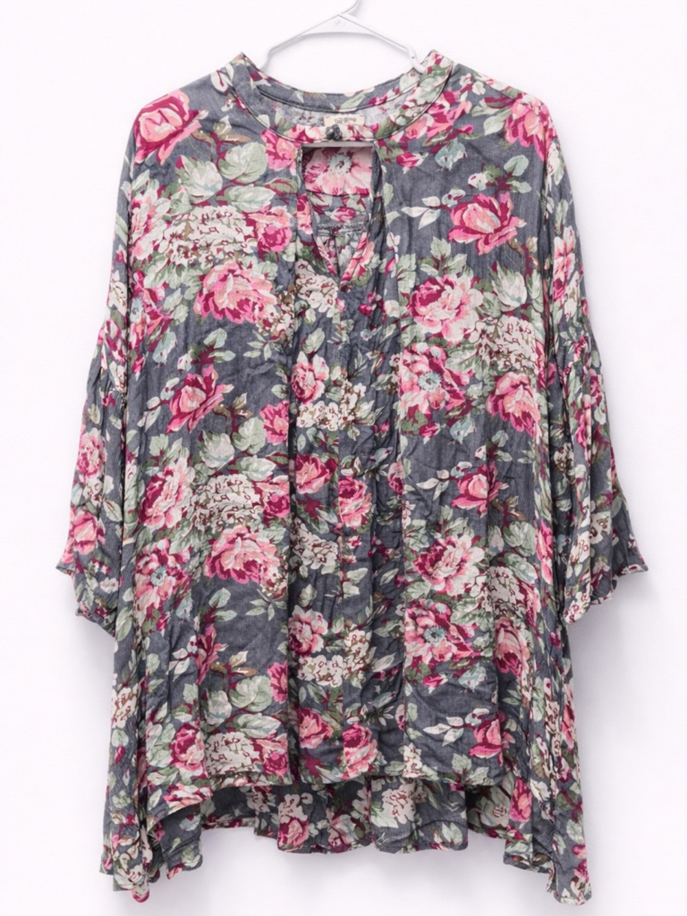 Umgee Floral Tunic Top in Pink and Gray